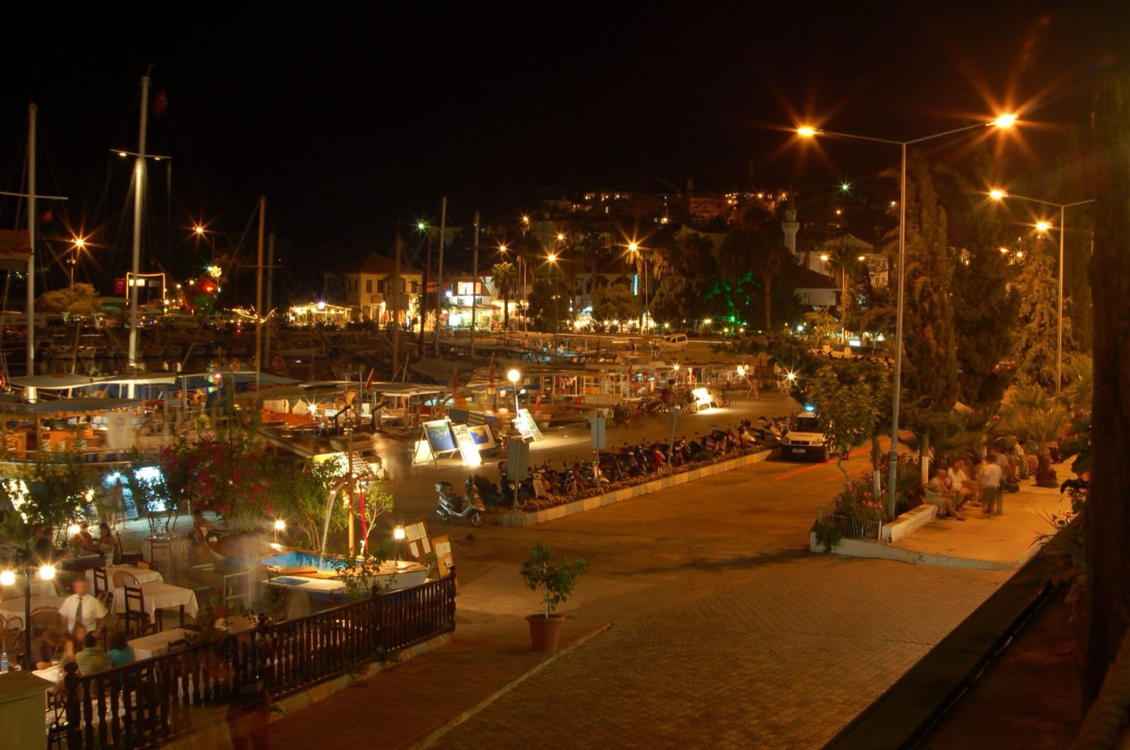 Kaş old town lit up at night