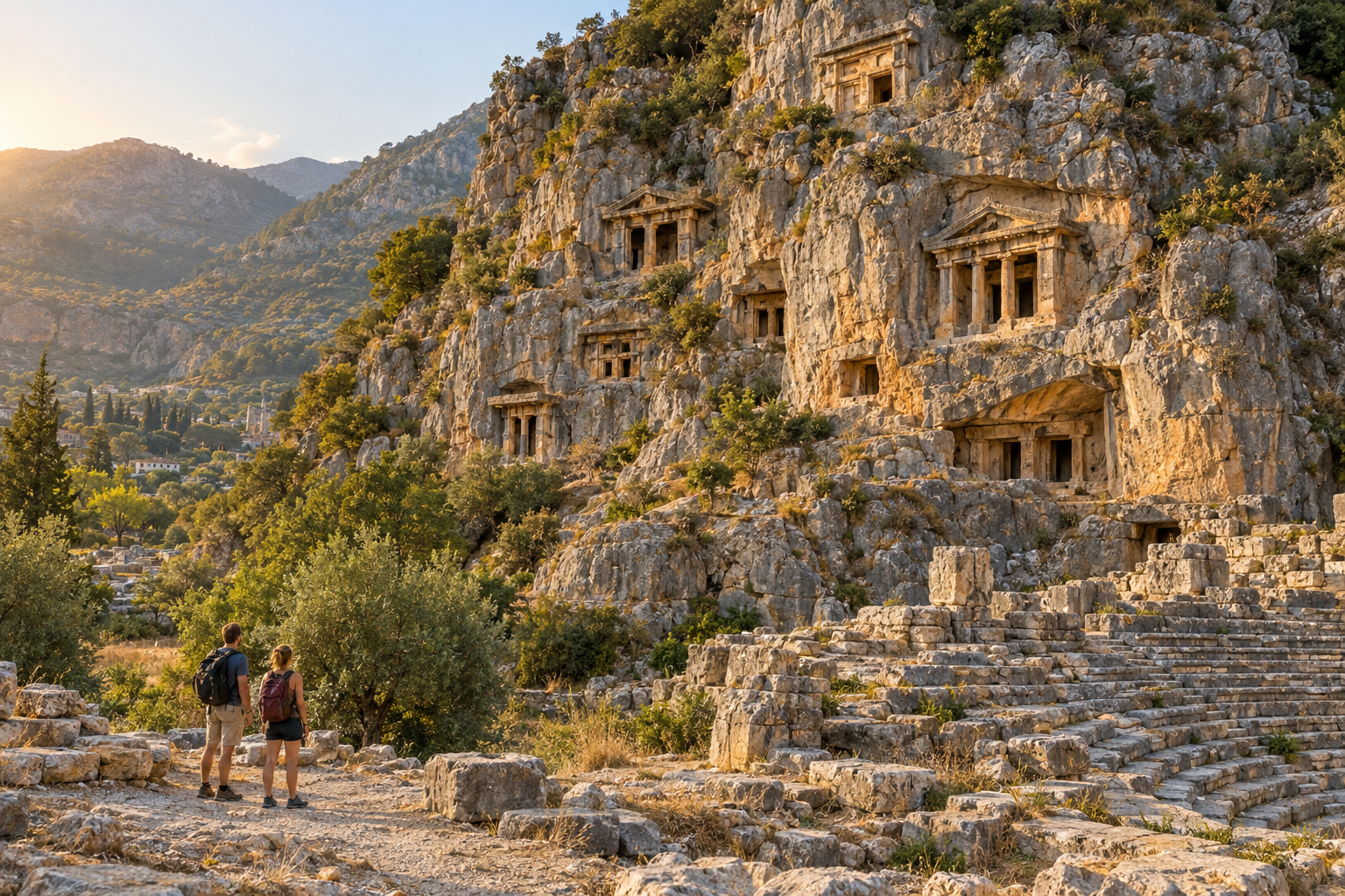 Rock-cut Lycian tombs at Myra near Demre at the end of the five-day route